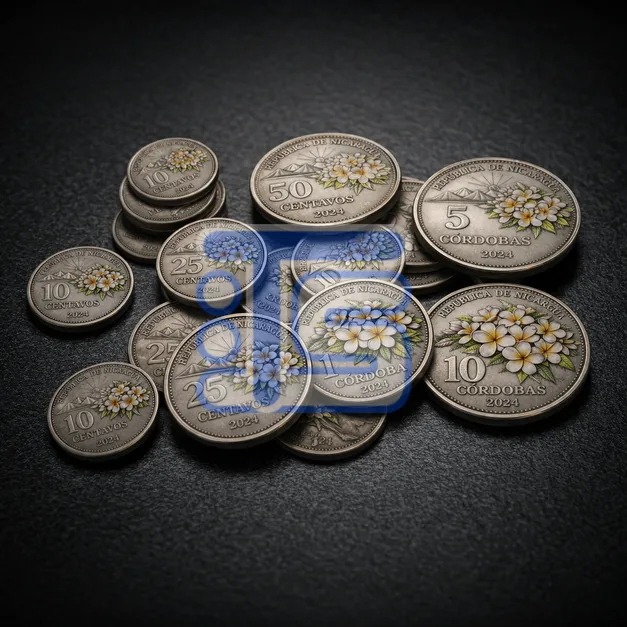 Stacks of Nicaraguan coins