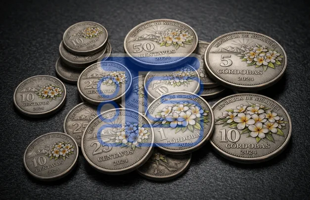 Stacks of Nicaraguan coins